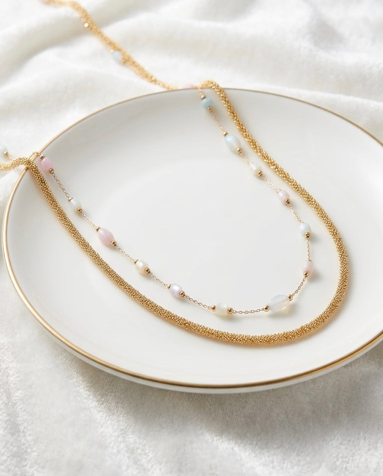 Celestial Pearl & Pastel Beaded Layered Necklace