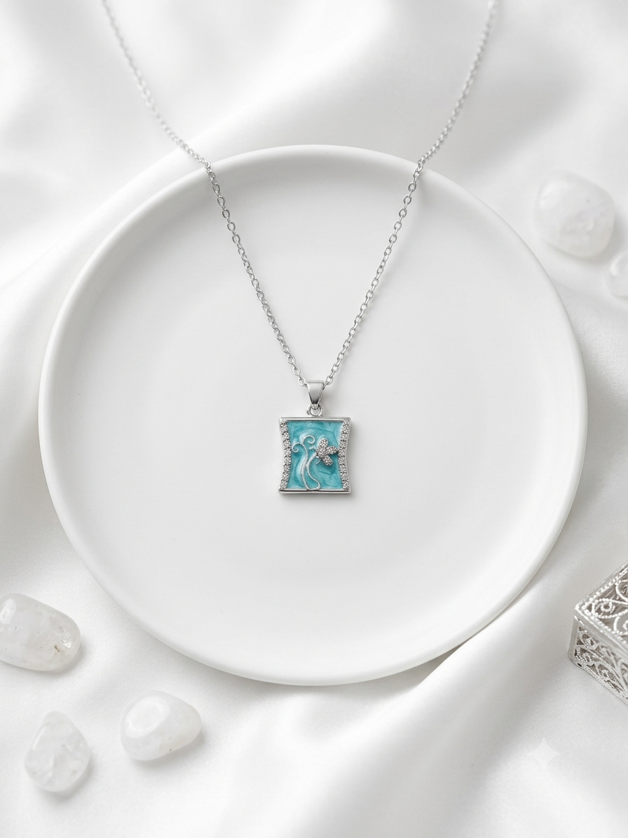 Serene Azure Floral Square Pendant