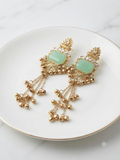 Mint Green Crystal & Gungru Chain Dangle Earrings