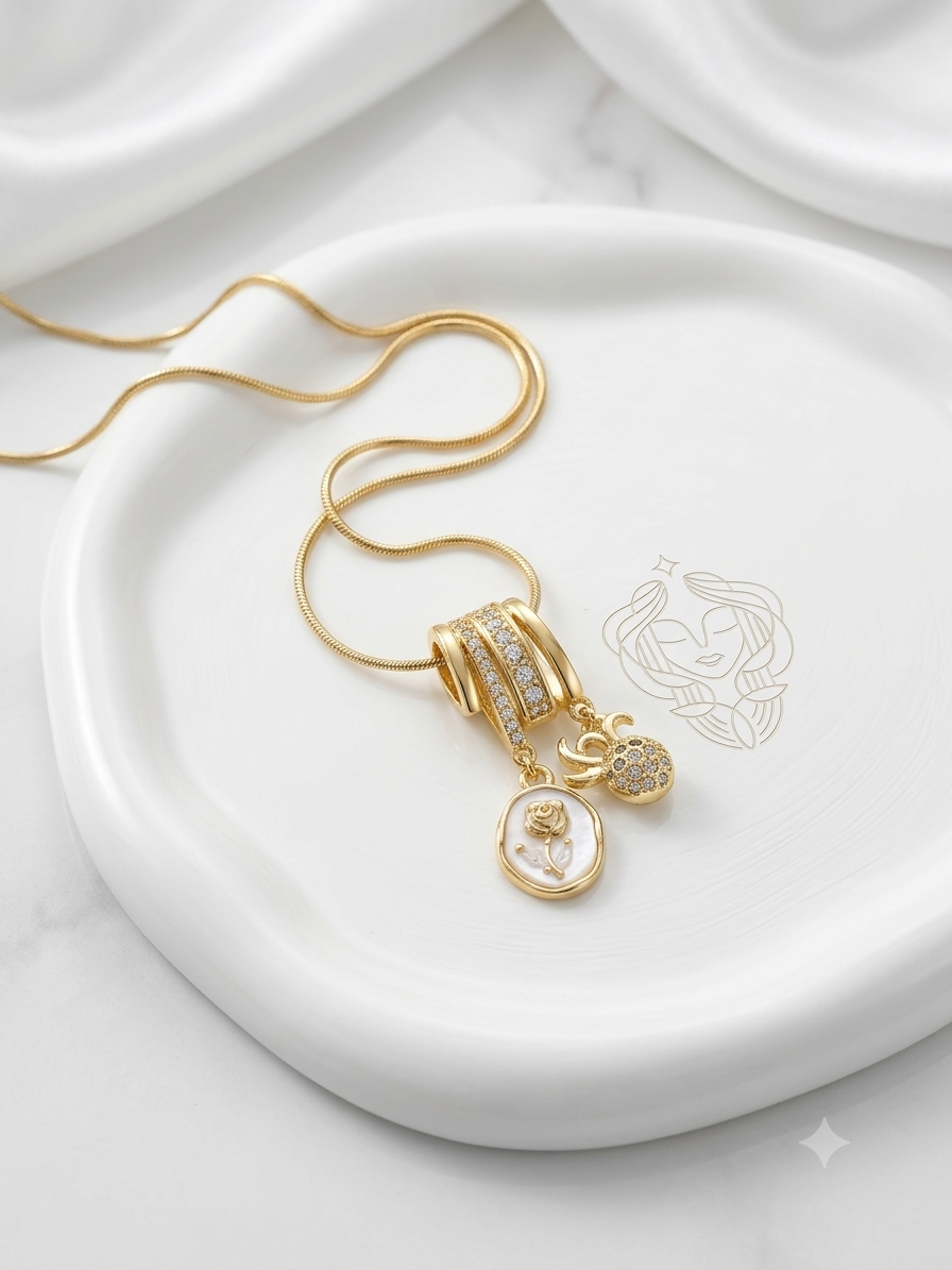 gold-charm-necklace-rose-octopus-pendant