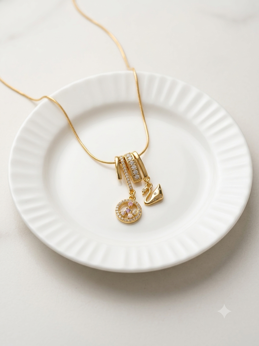 Golden Swan & Celestial Disc Multi-Charm pendant