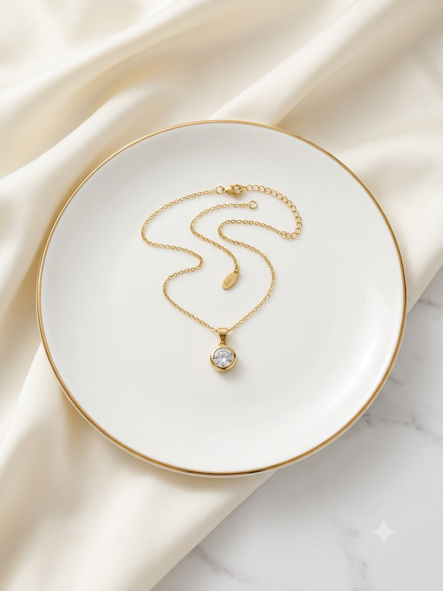 Aura Round Bezel Gold Solitaire Pendant