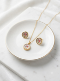 Hand-Enamelled Wildflower Pendant & Stud Earring Set