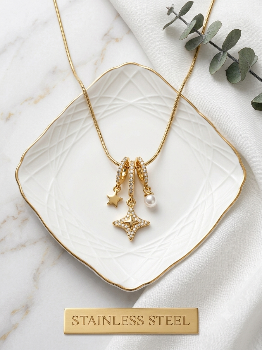 North Star & Pearl Multi-Charm Pendant