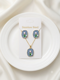 Blue Blush Tulip Enamel Pendant & Earring Set