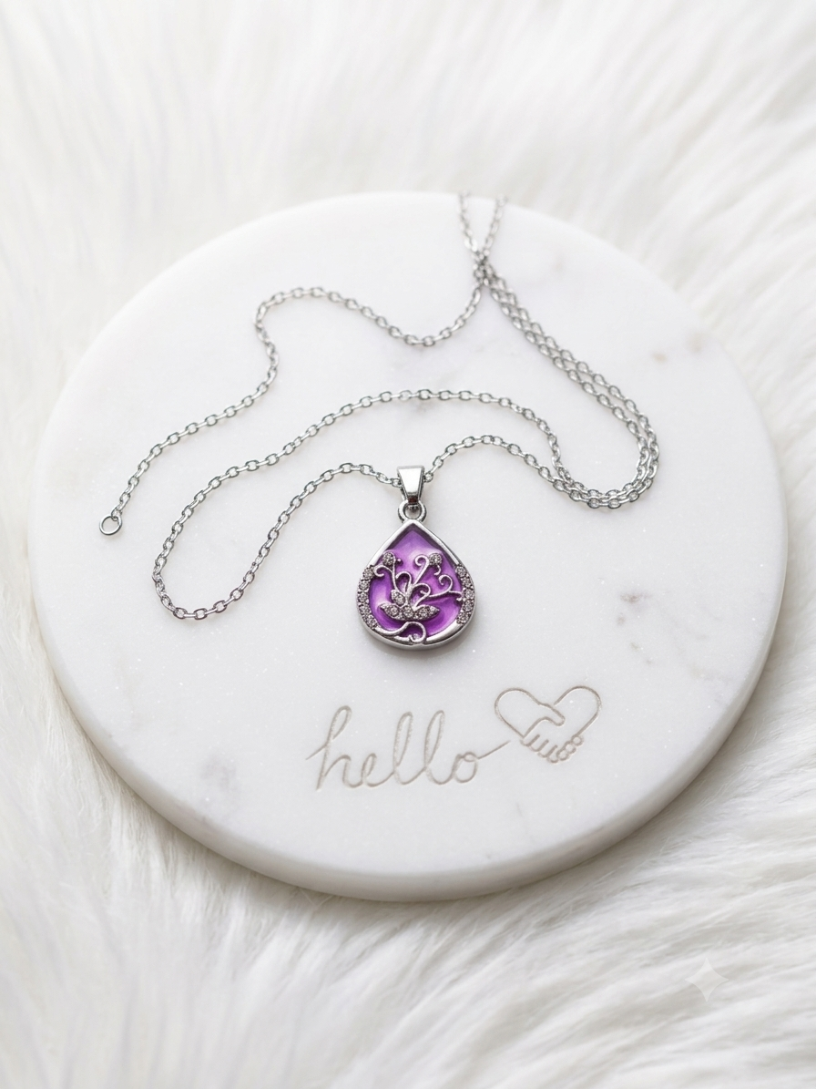 Lavender Blossom Teardrop Pendant