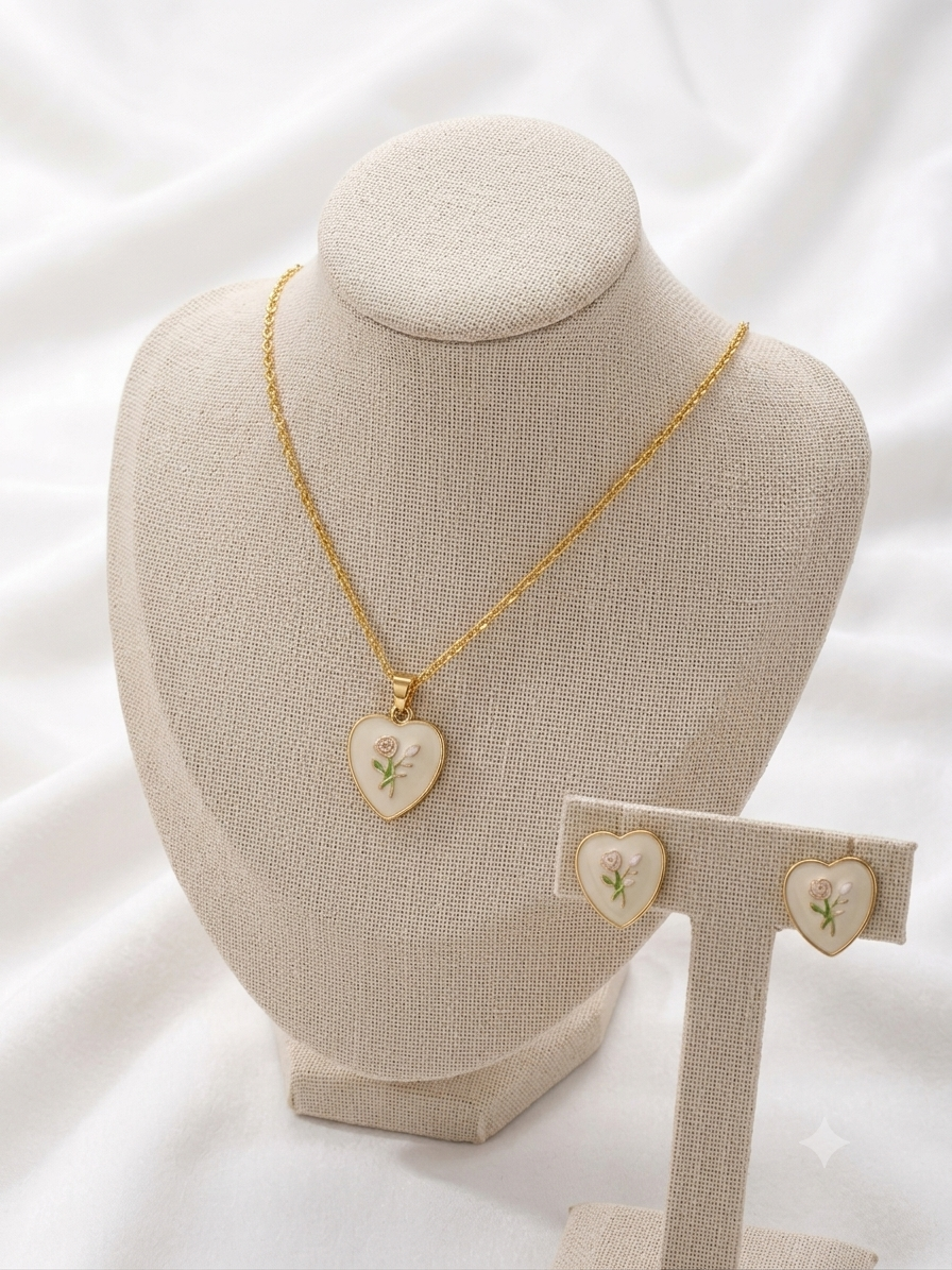 Enchanted Ivory Heart & Floral Pendant set
