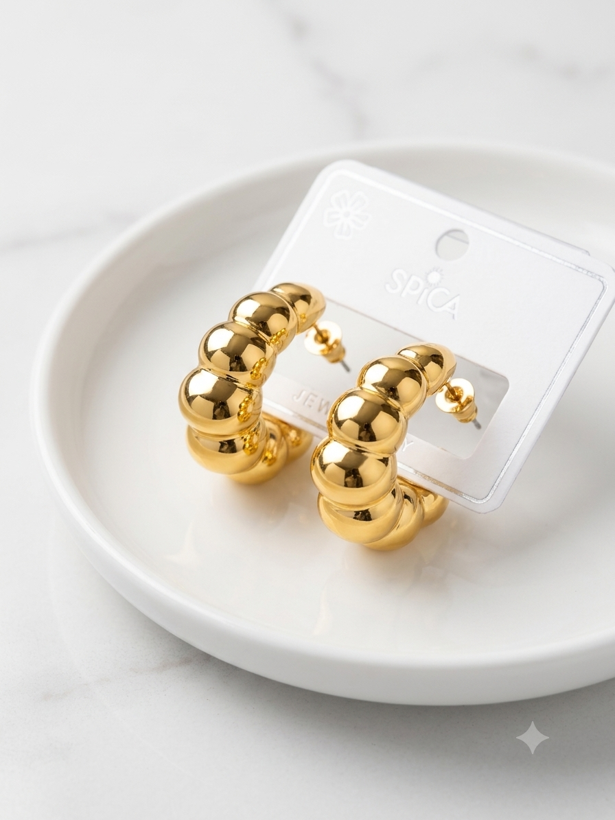 Chunky Bubble Bead Gold Hoop Earrings