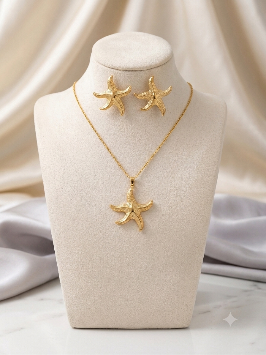 Golden Oceanic Starfish pendant set