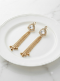 Crystal Solitaire Tassel Statement Earrings – Gold-Plated Triangular Kundan Danglers with Ghungroo Bells