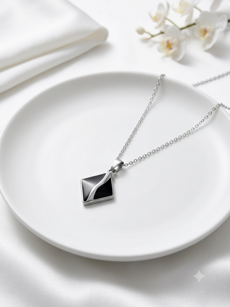 Sleek Obsidian Diamond Pendant