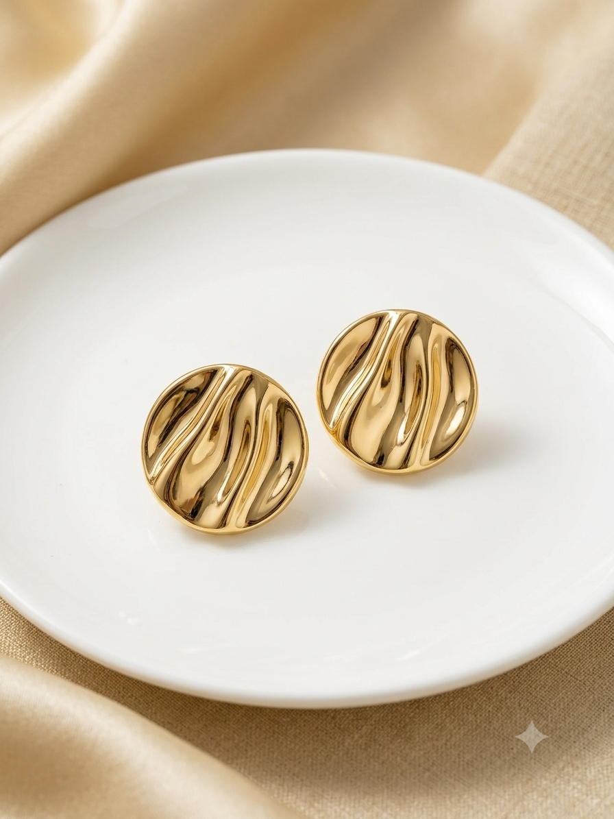Golden Wave Chunky Stud Earrings