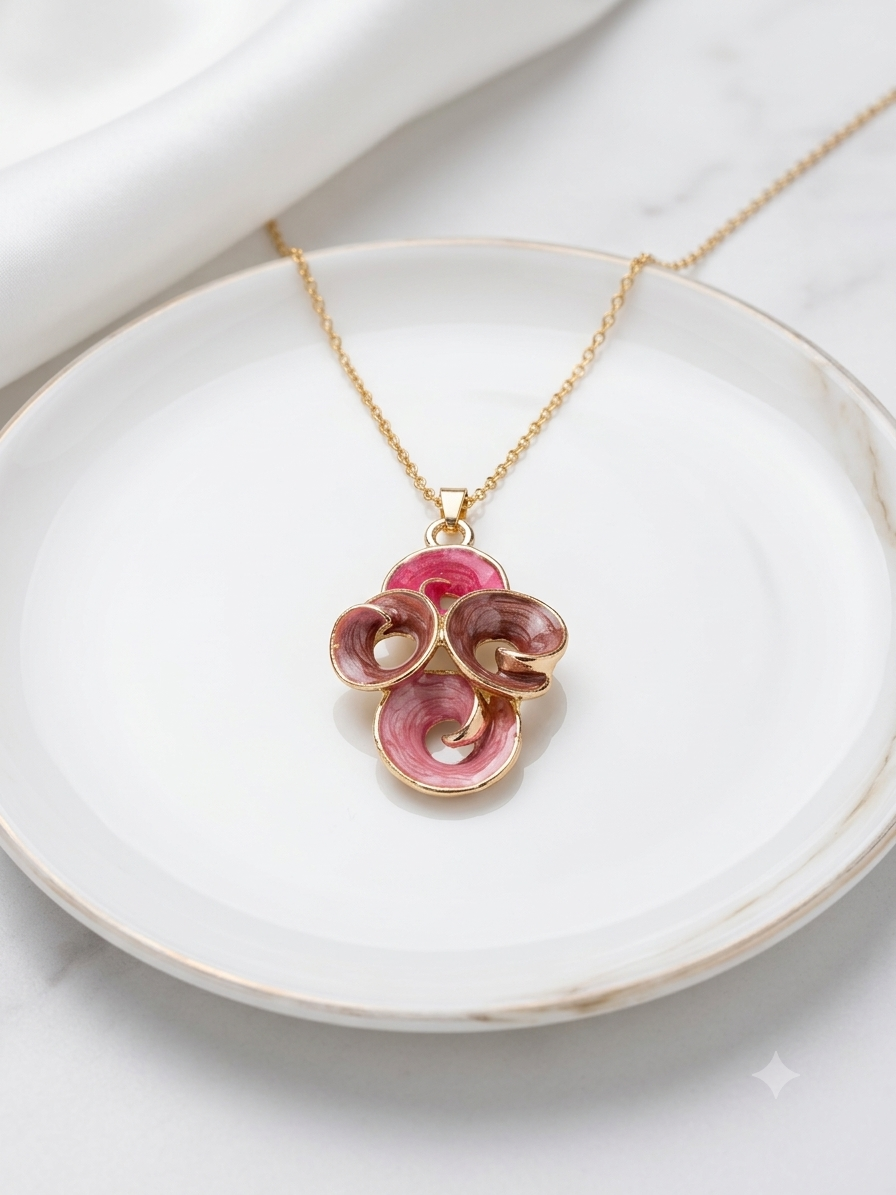 Golden Enamel Swirl Cluster pendant set