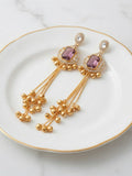 Amethyst Crystal & Gungru Drop Long Earrings