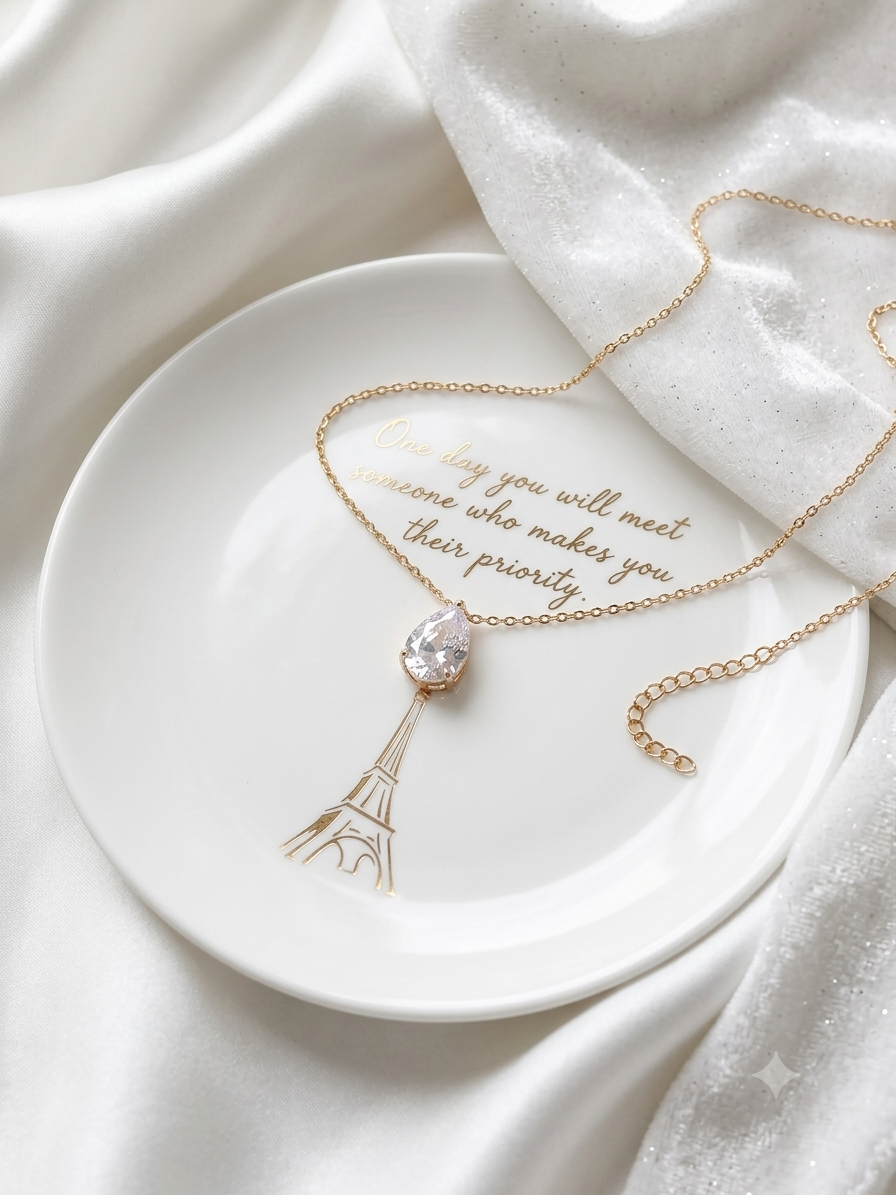 Parisian Romance Teardrop & Eiffel Tower Pendant