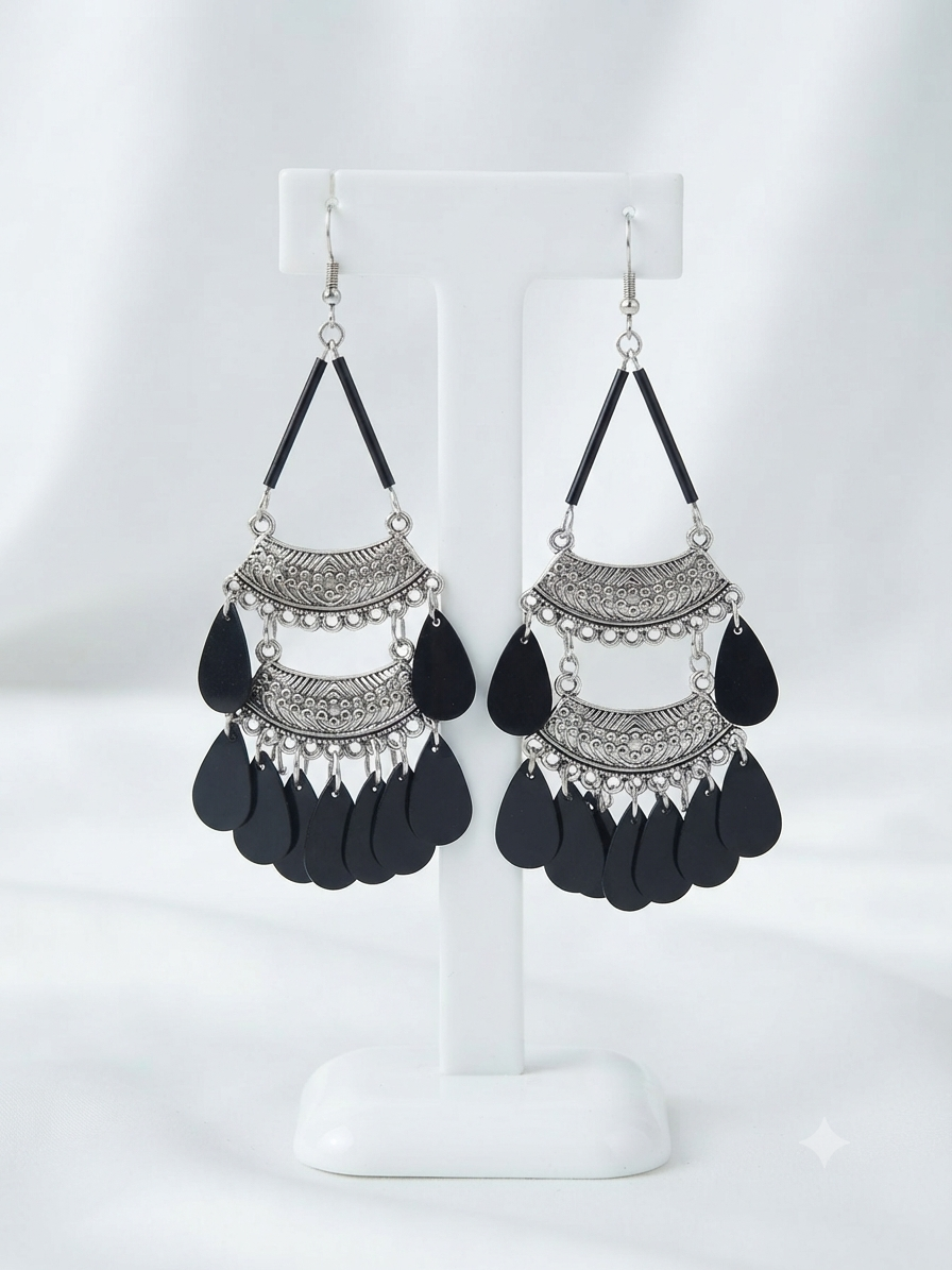Bohemian monochrome black earrings