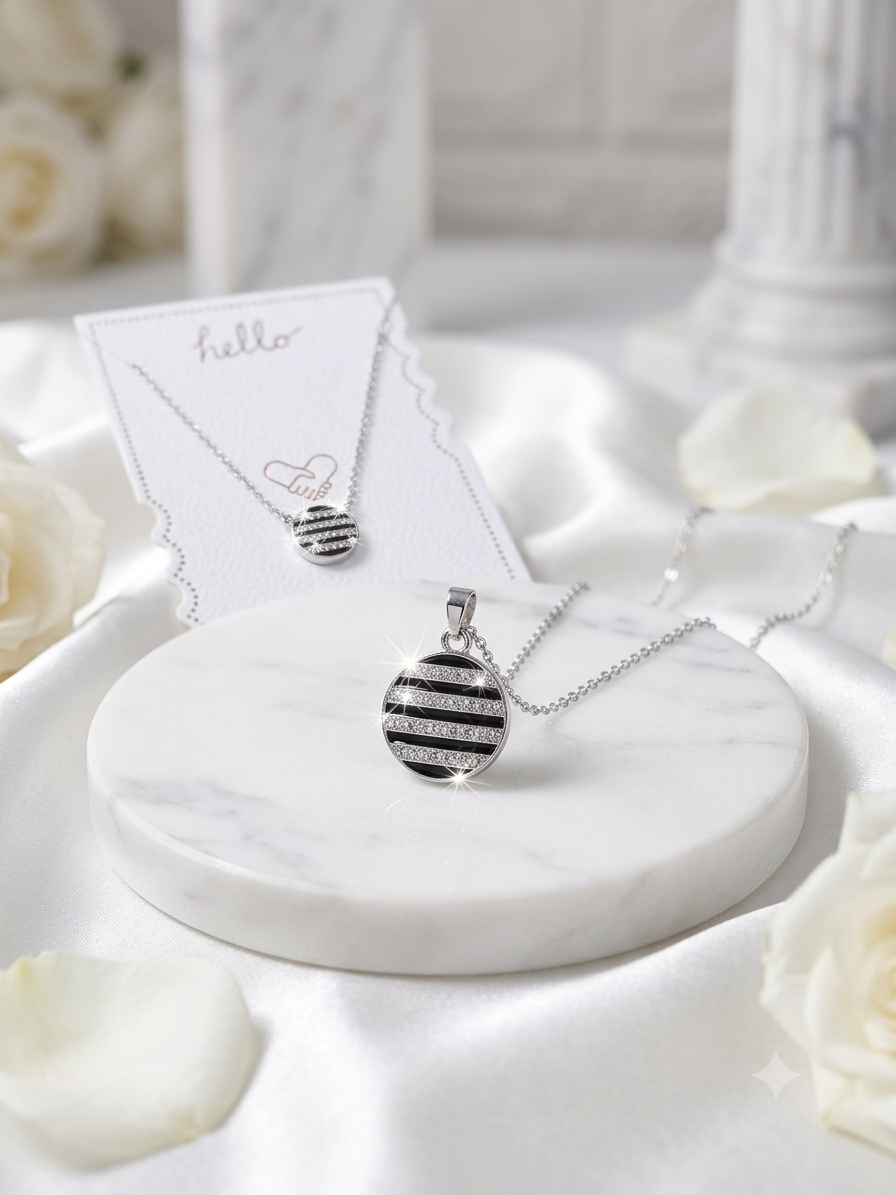 Monochrome Stripe Round Pendant