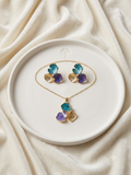 Enamel Multi-Color Floral Cluster pendant set
