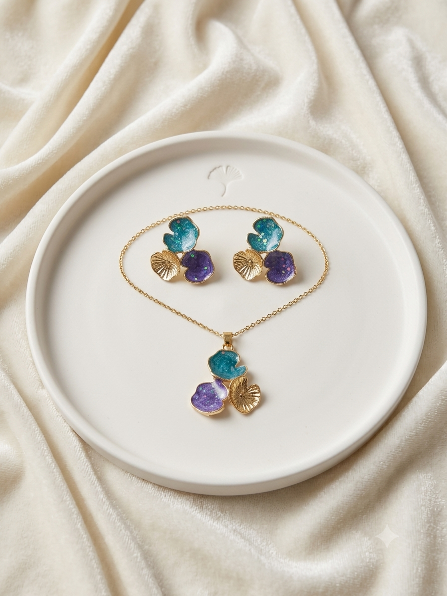 Enamel Multi-Color Floral Cluster pendant set