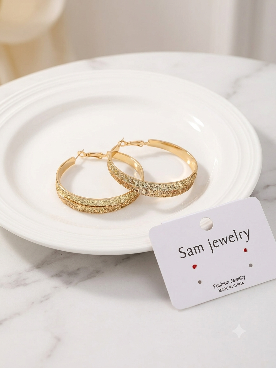 Glitter-Finish Wide Gold Hoop Earrings