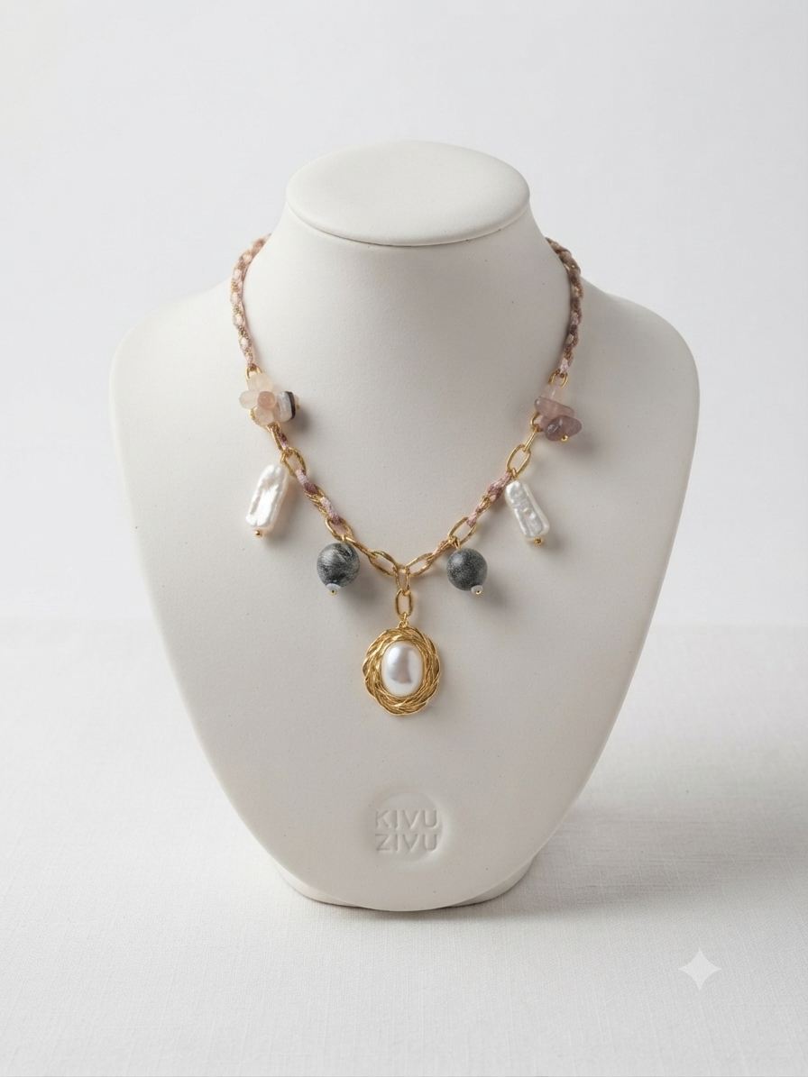 Ethereal Mixed-Media Pearl & Gemstone Statement Necklace