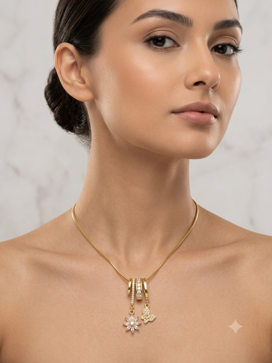 zirconia floral and butterfly dangles pendant