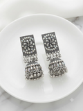 Oxidized Silver-Tone Crystal-Accented jhumka