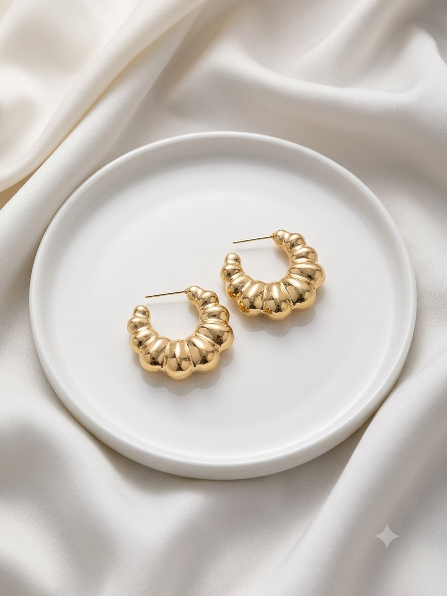 Chunky Fluted Gold Open Hoops