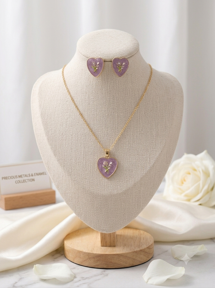 Enchanted Lavender Heart & Floral Pendant set