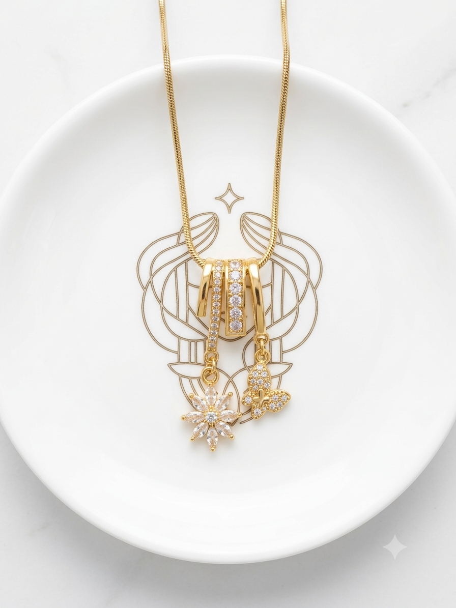 zirconia floral and butterfly dangles pendant