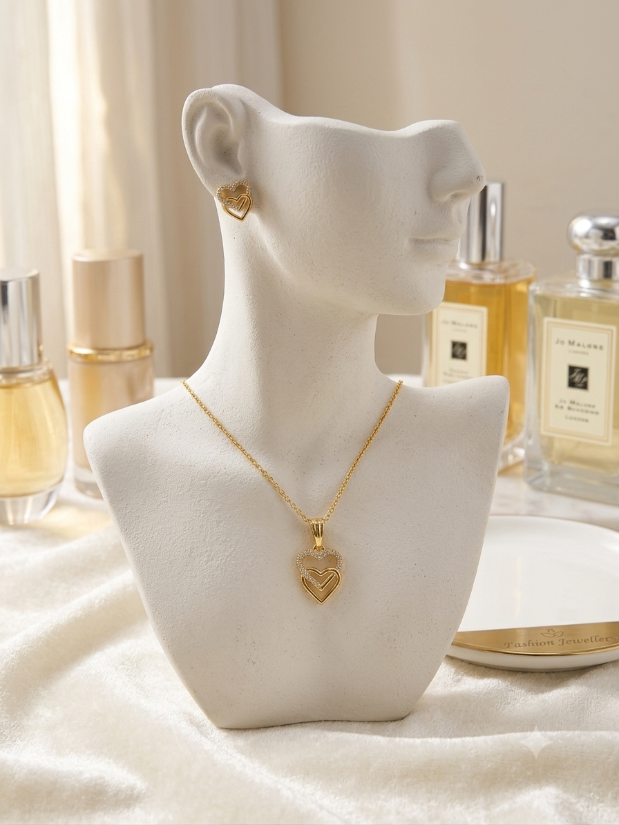 Golden Interlocking Crystal Hearts pendant set