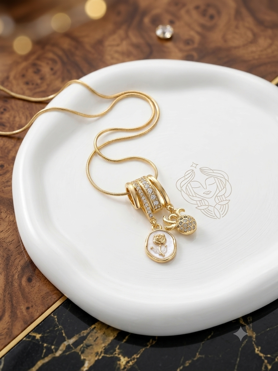gold-charm-necklace-rose-octopus-pendant