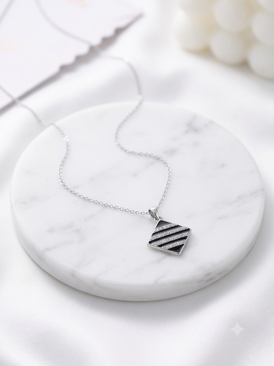 Black Enamel striped pendant