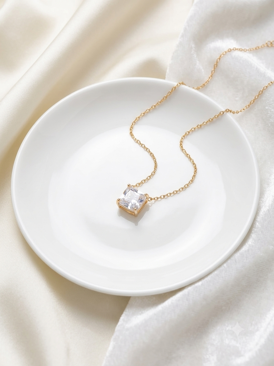Aura square cushion gold solitaire pendant