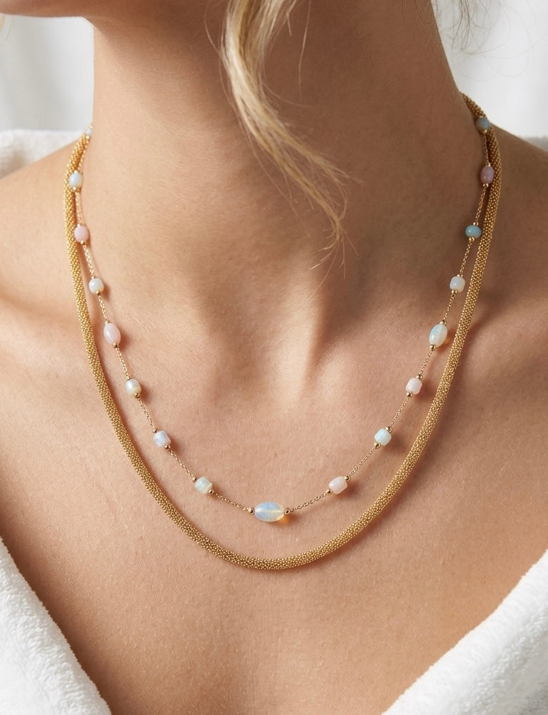 Celestial Pearl & Pastel Beaded Layered Necklace