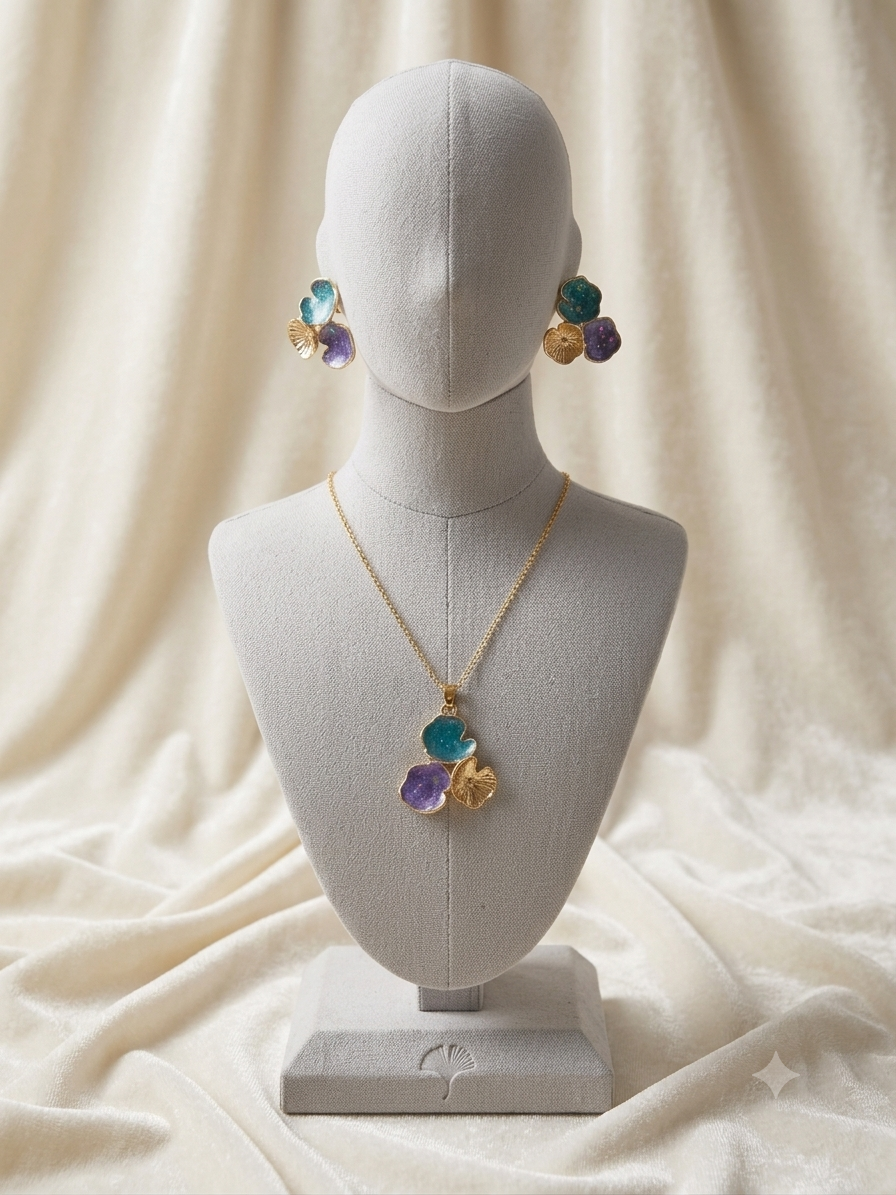 Enamel Multi-Color Floral Cluster pendant set