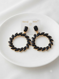 Gold-Tone Jet Black Marquise Crystal Wreath  Hoop Earrings