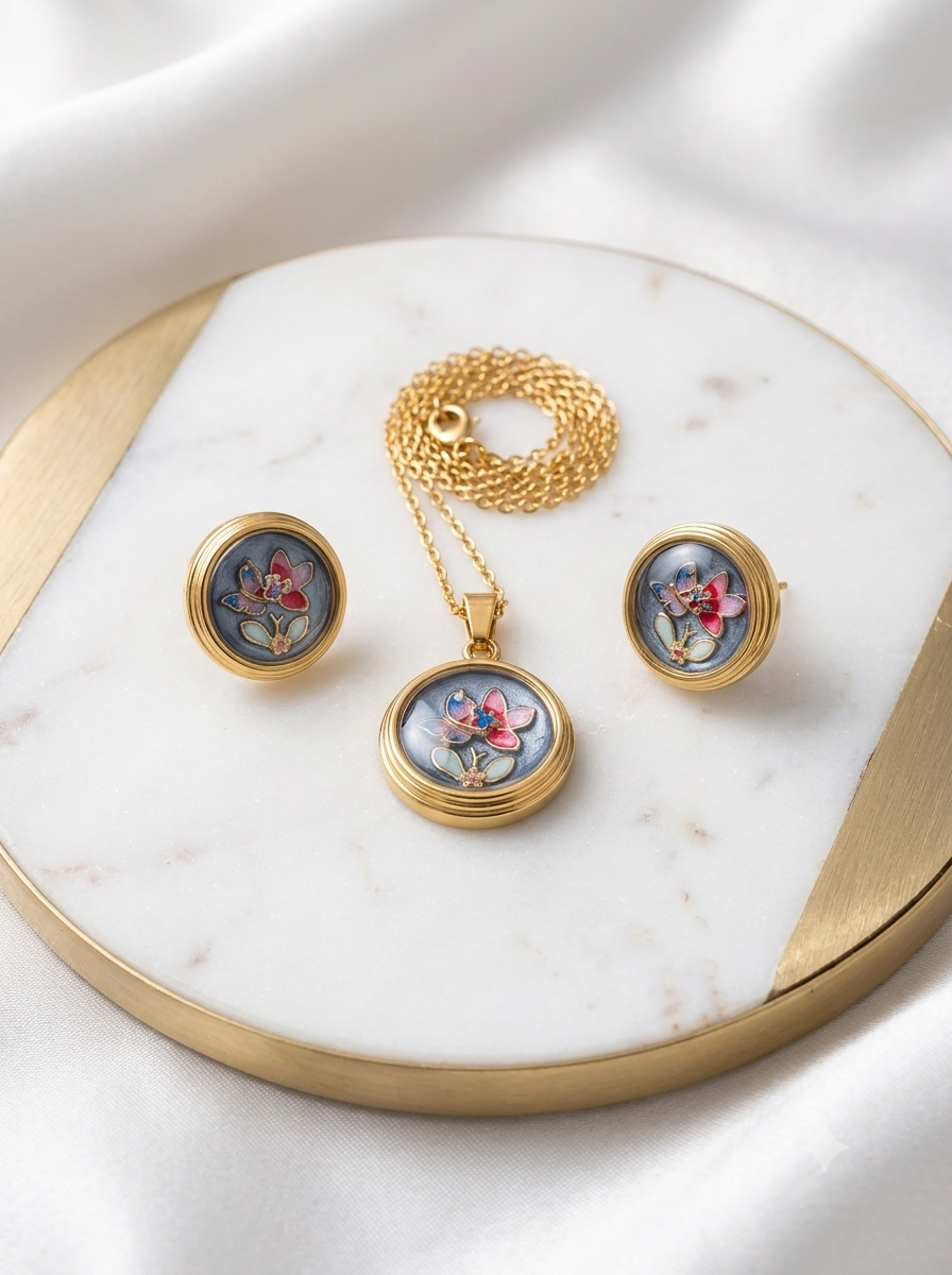 The Celestial Botanical Enamel pendant set