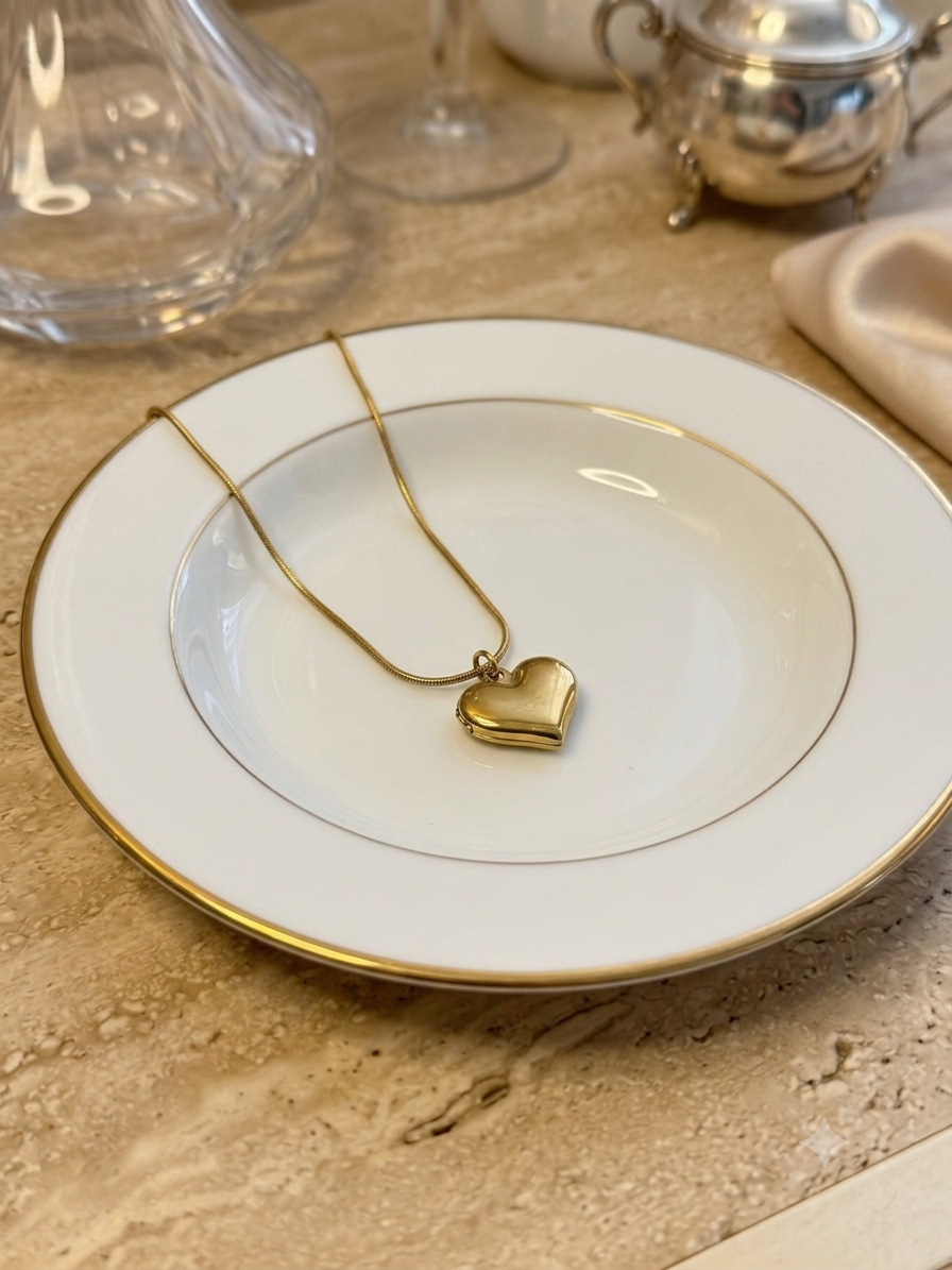 Golden puff heart pendant