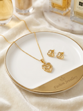 Golden Interlocking Crystal Hearts pendant set