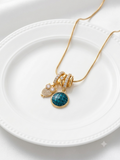 Gold-Plated Owl & Teal Globe Charm Snake Chain Necklace