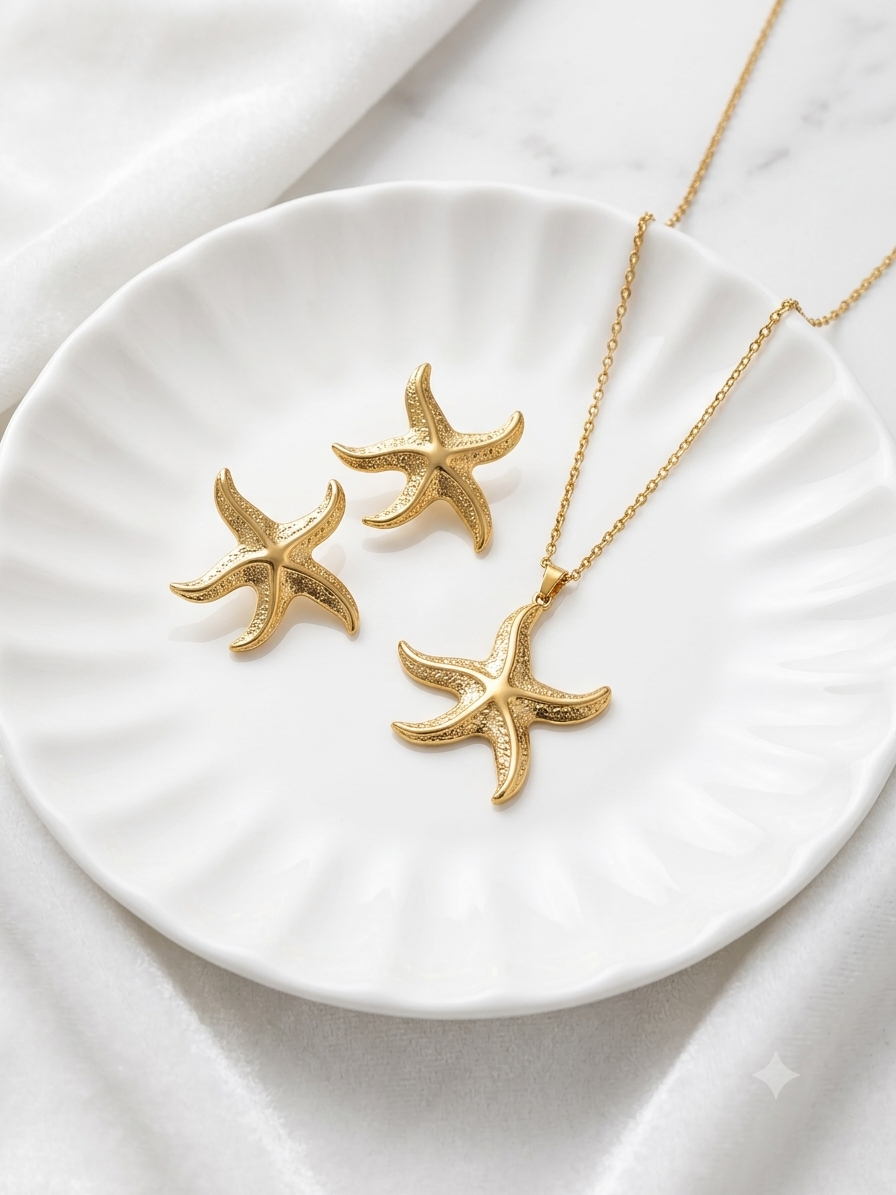 Golden Oceanic Starfish pendant set