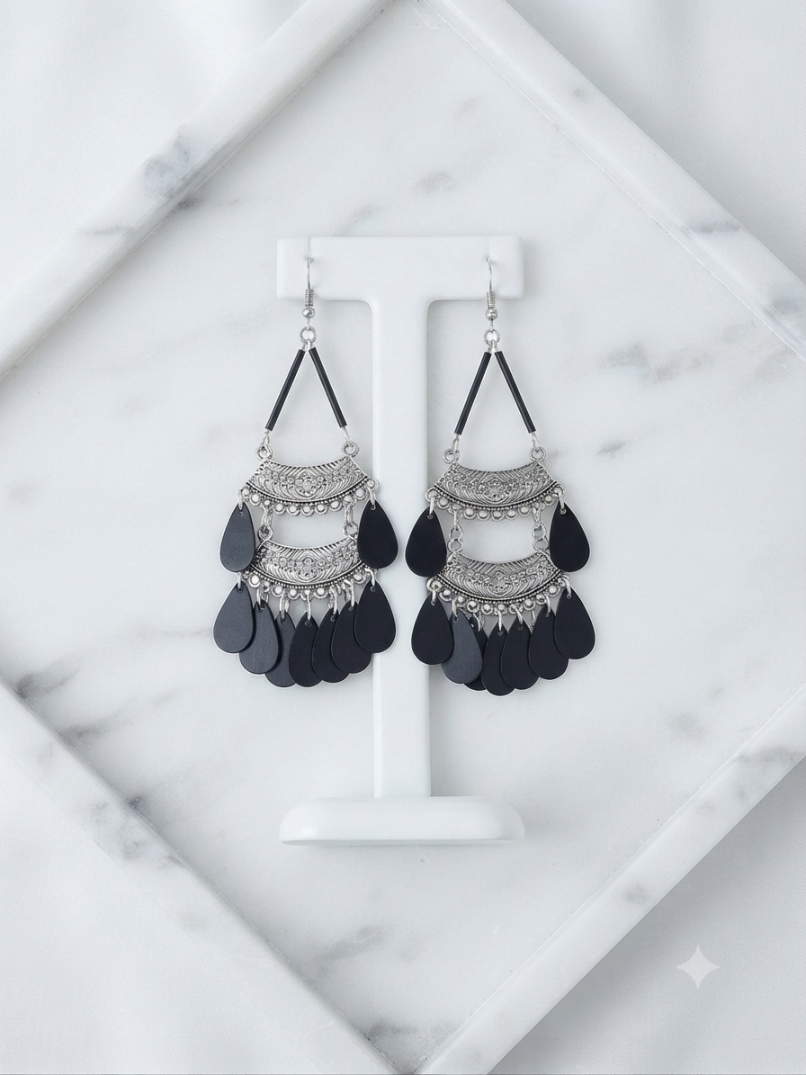 Bohemian monochrome black earrings