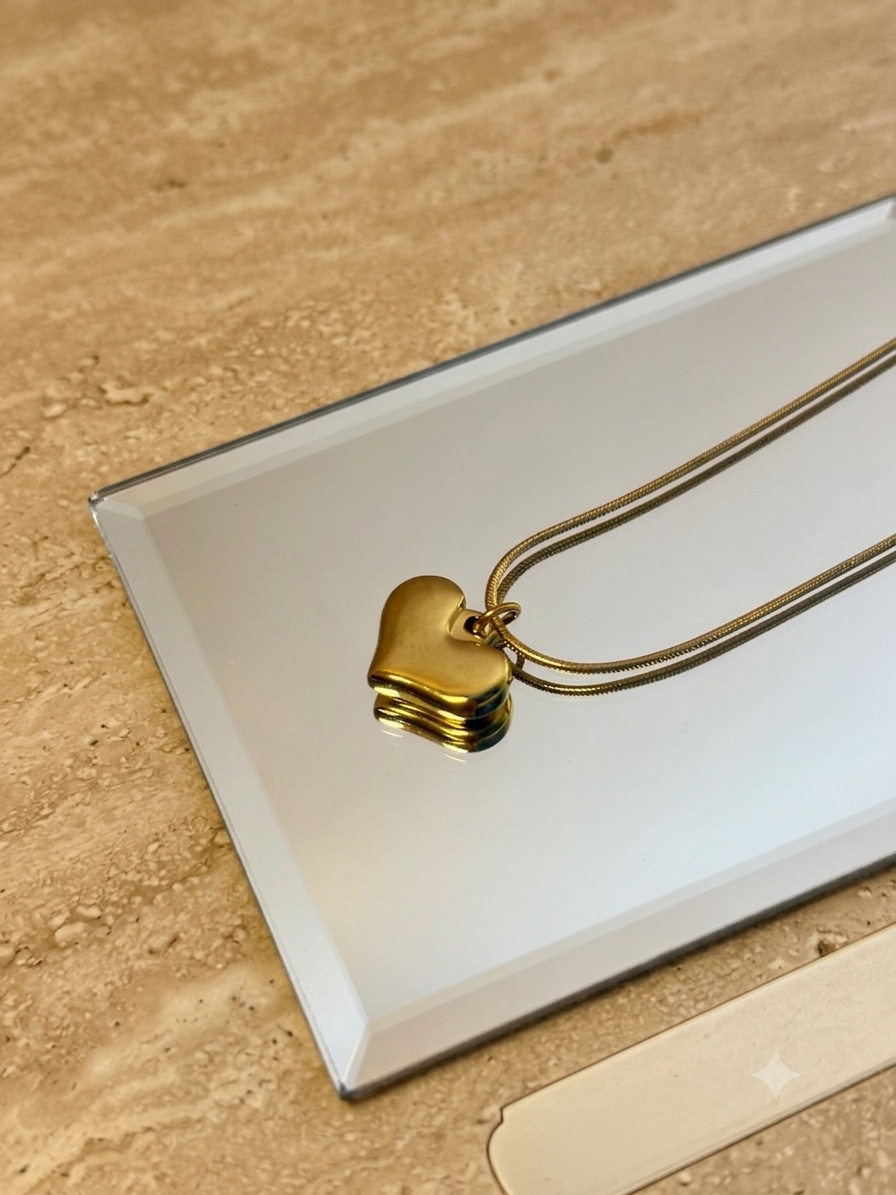 Golden puff heart pendant