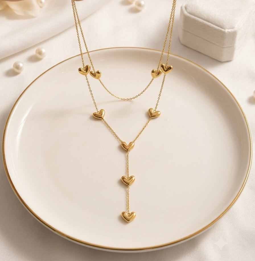 Cascading Charm heart double Layering pendant