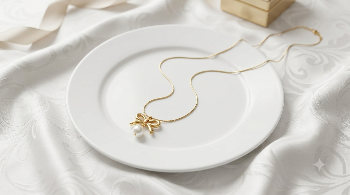 Golden pearl bow pendant