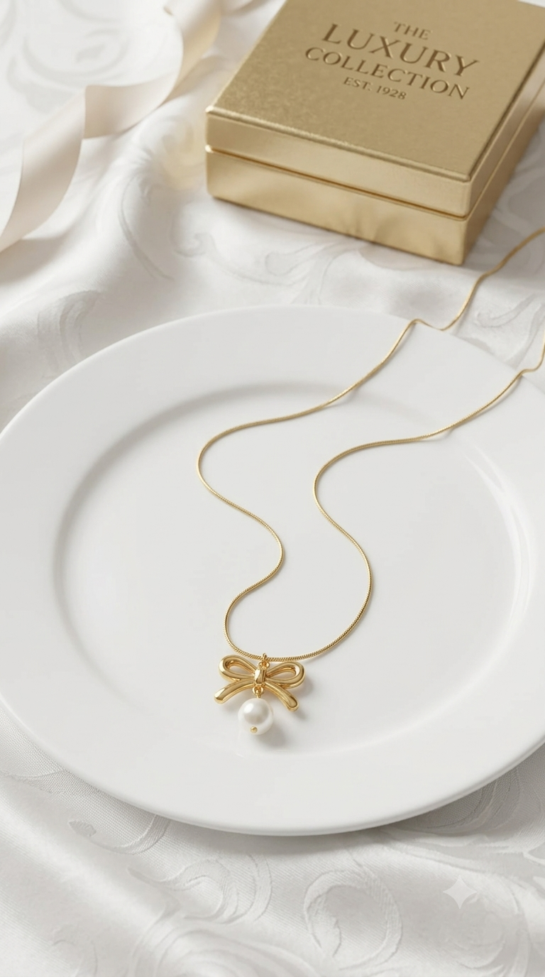 Golden pearl bow pendant