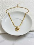 Golden Bow & Heart Herringbone pendant