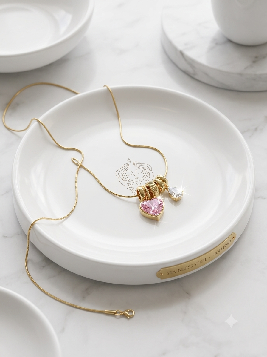 Luxury Pink & Clear CZ Charm Necklace