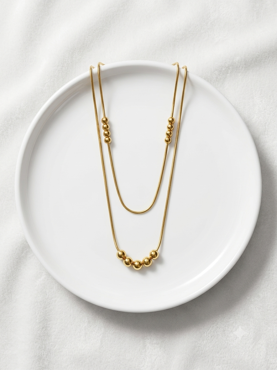 Dual-Layer Gold Bead Chain Necklace